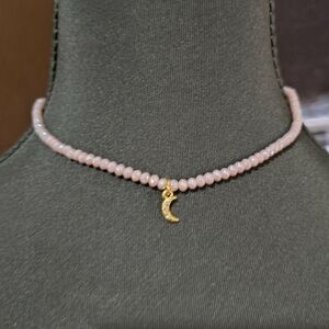 Avon Delicate Lavender Beaded Choker Necklace with Gold Moon Charm